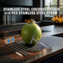 Stainless Steel Coconut Opener + 4 Pcs Stainless Steel Straw with Cleaning Brush (COS5)
